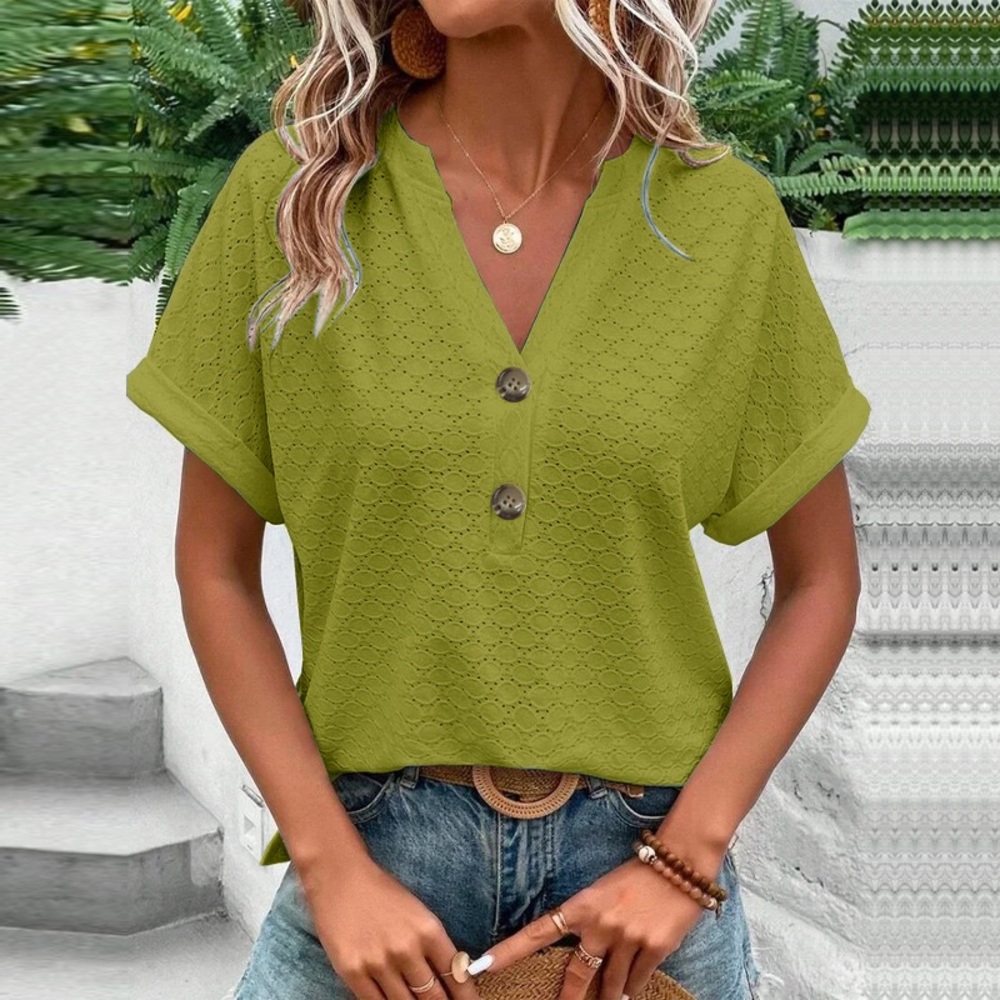 Casual Olive Button-Front Women's Top